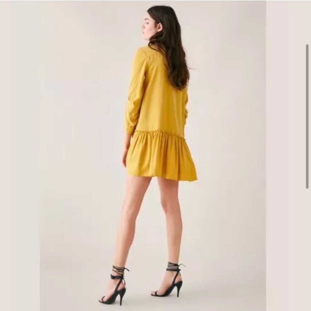 Zara Shirt Dress Mustard Yellow With Ruffled Hem - Picture 7 of 15